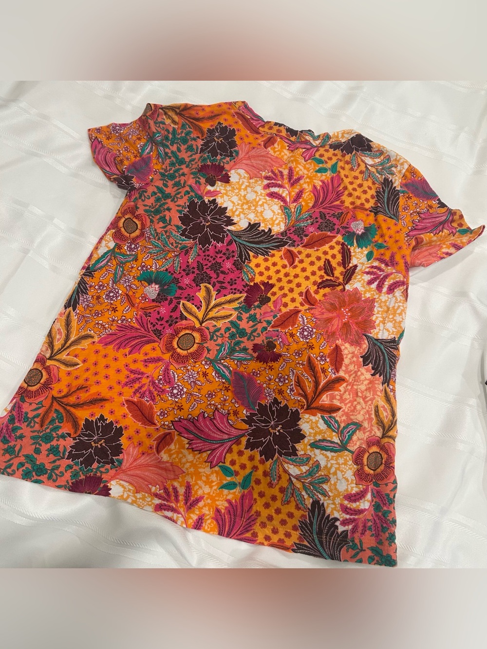 LOFT Floral Patchwork Tee Medium 100% Cotton Boho Cottagecore Top - Picture 5 of 5
